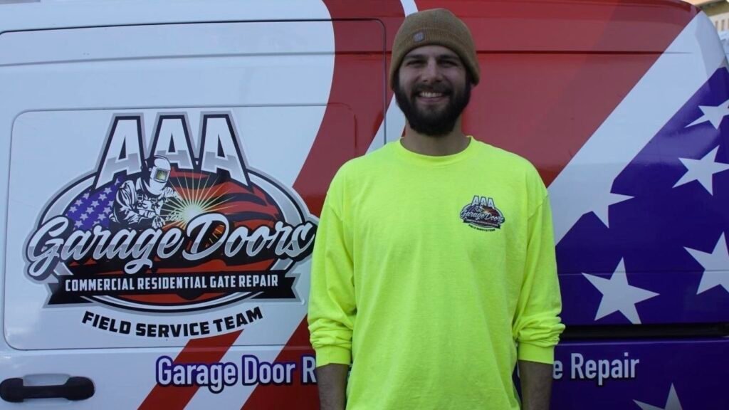 Richard, Territory manager at aaa garage dooors and gates. Service van in the backgroubd with our logo