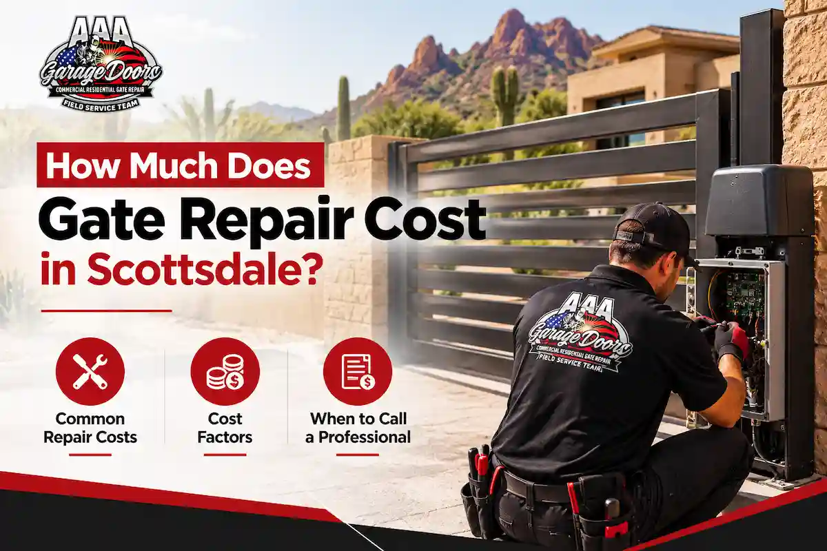 Gate repair Scottsdale AZ technician inspecting automatic gate repair costs